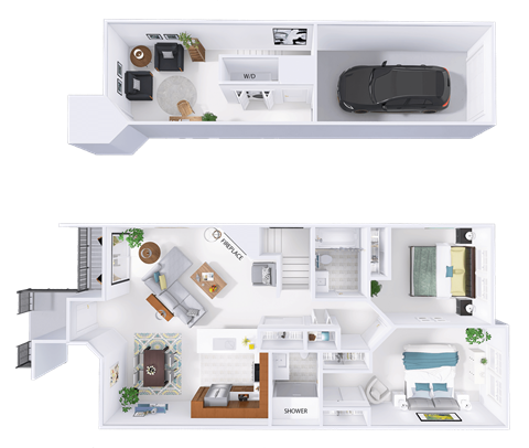 Floor plan for 2 beds, 2 baths, 1462 sqft